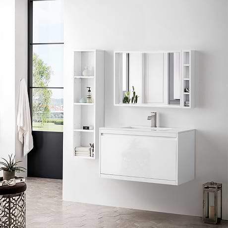 James Martin Vanities Mantova Glossy White 36" Floating Vanity with Glossy White Integrated Top