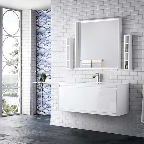James Martin Vanities Mantova Glossy White 48" Floating Vanity with Glossy White Integrated Top