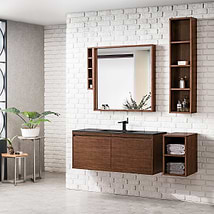 James Martin Vanities Mantova Mid-Century Walnut 48" Floating Vanity with Charcoal Black Integrated Top
