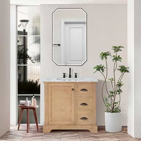 Olivier Blonde Wood 36" Single Vanity with Carrara Marble Top