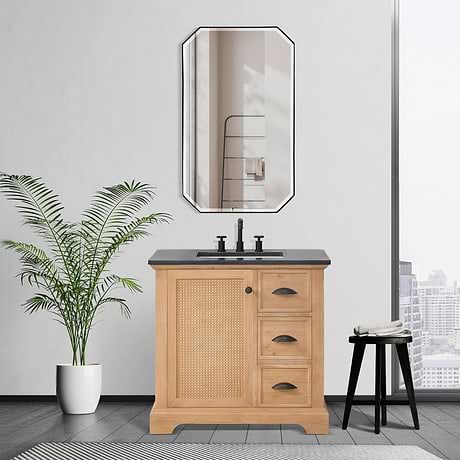 Olivier Blonde Wood 36" Single Vanity with Black Marble Top