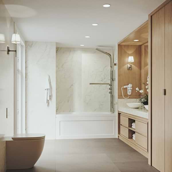 Milo 34"x58" Reversible Hinged Bathtub Screen with Clear Glass in Stainless Steel