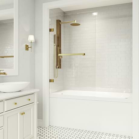Milo 34"x58" Reversible Hinged Bathtub Screen with Clear Glass in Matte Brushed Gold