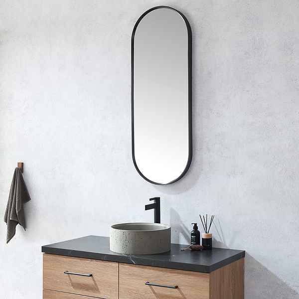 Olinda Brushed Black 18x48" Framed Oval Mirror
