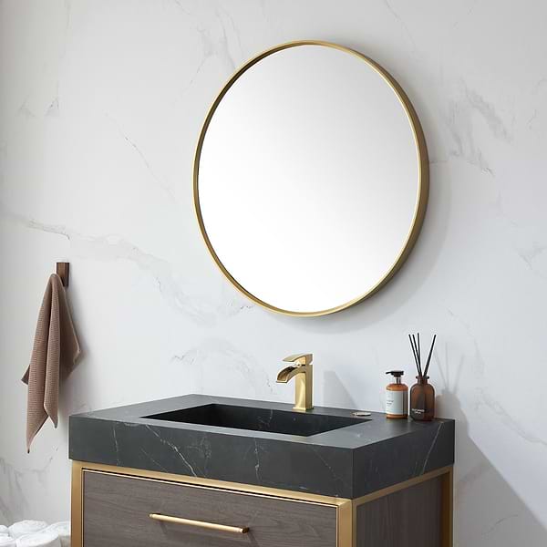 Olinda Brushed Gold 32" Framed Round Mirror