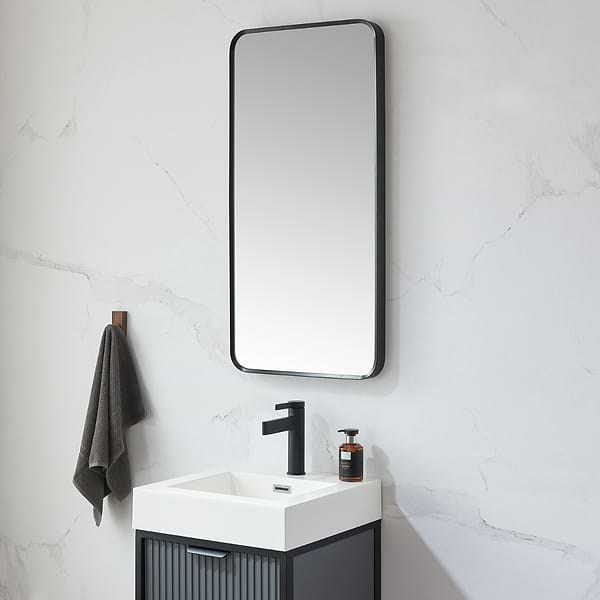 Olinda Brushed Black 18x36" Framed Rectangle Mirror