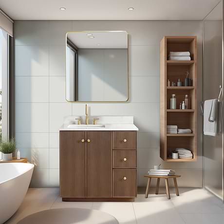 Florencia Brown Oak 36" Single Vanity with Pacific White Quartz Top
