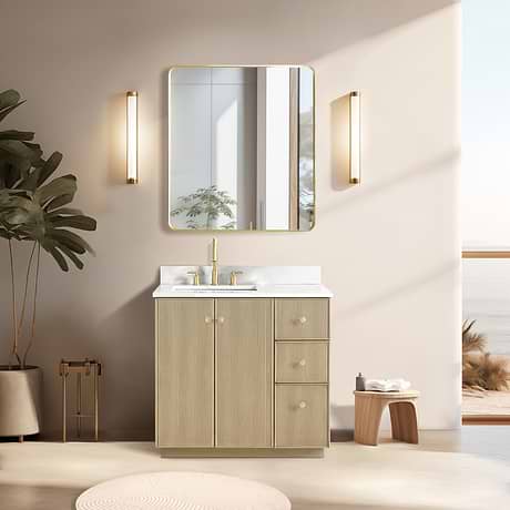 Florencia Blonde Oak 36" Single Vanity with Pacific White Quartz Top
