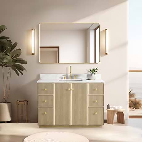 Florencia Blonde Oak 48" Single Vanity with Pacific White Quartz Top
