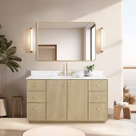 Florencia Blonde Oak 60" Single Vanity with Pacific White Quartz Top
