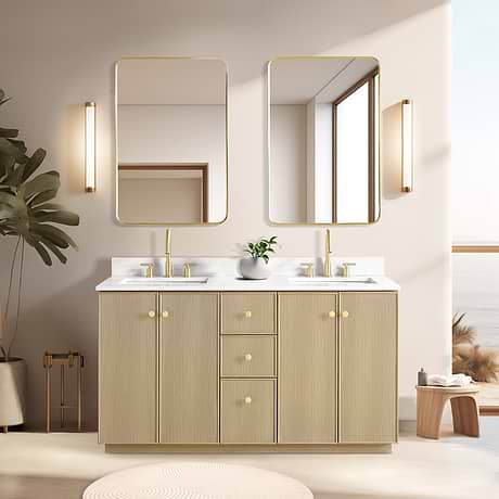 Florencia Blonde Oak 60" Double Vanity with Pacific White Quartz Top