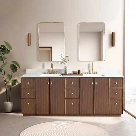 Florencia Brown Oak 84" Double Vanity with Pacific White Quartz Top