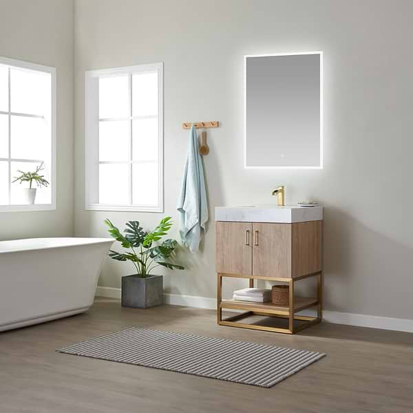Ithica White Oak 24" Single Vanity and Gold Hardware with Atlantic Stone Top