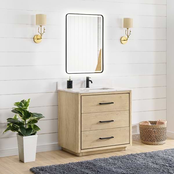 Genora Blonde Oak 36" Single Vanity with Pacific White Quartz Top