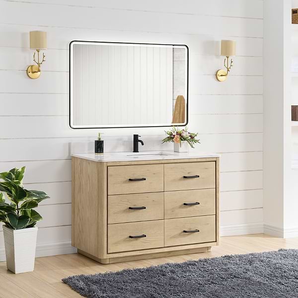 Genora Blonde Oak 48" Single Vanity with Pacific White Quartz Top