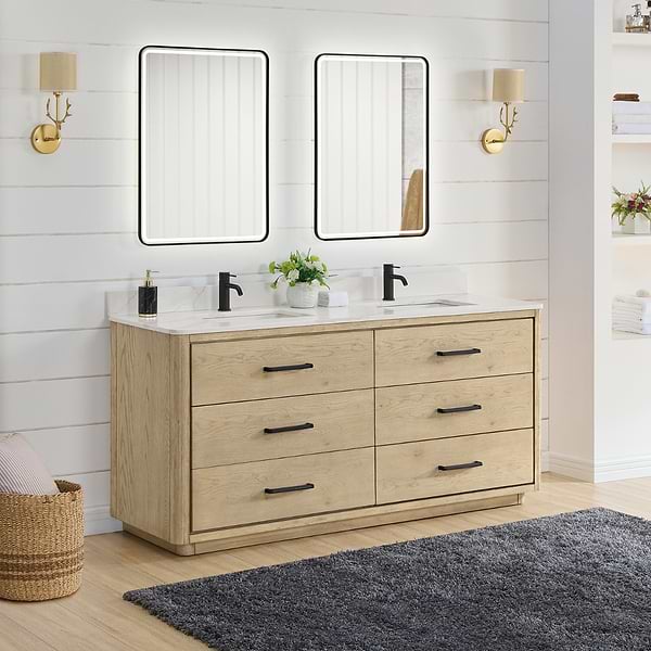 Genora Blonde Oak 72" Double Vanity with Pacific White Quartz Top