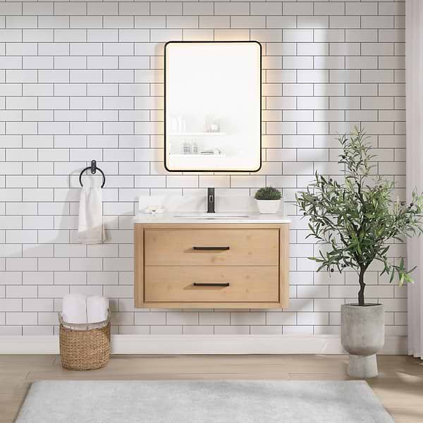 Riven Blonde Oak 36" Sinlge Vanity with Pacific White Quartz Top