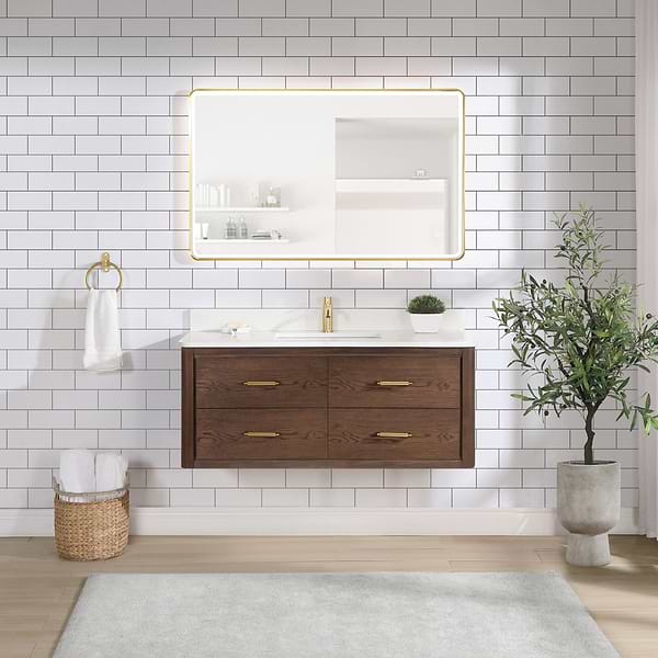 Riven Brown Oak 48" Single Vanity with Pacific White Quartz Top