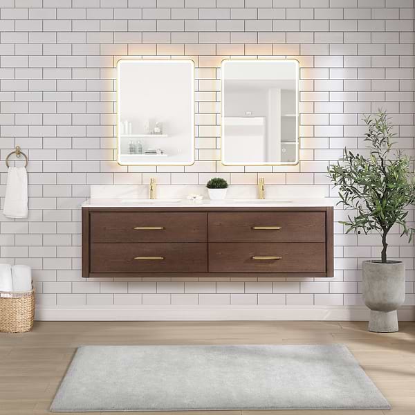 Riven Brown Oak 72" Double Vanity with Pacific White Quartz Top