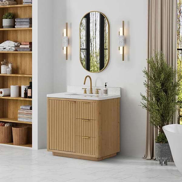 Solara Blonde Oak 36" Single Vanity with Bianco White Stone Top