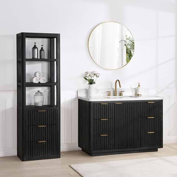 Solara Black Oak 48" Single Vanity with Bianco White Stone Top