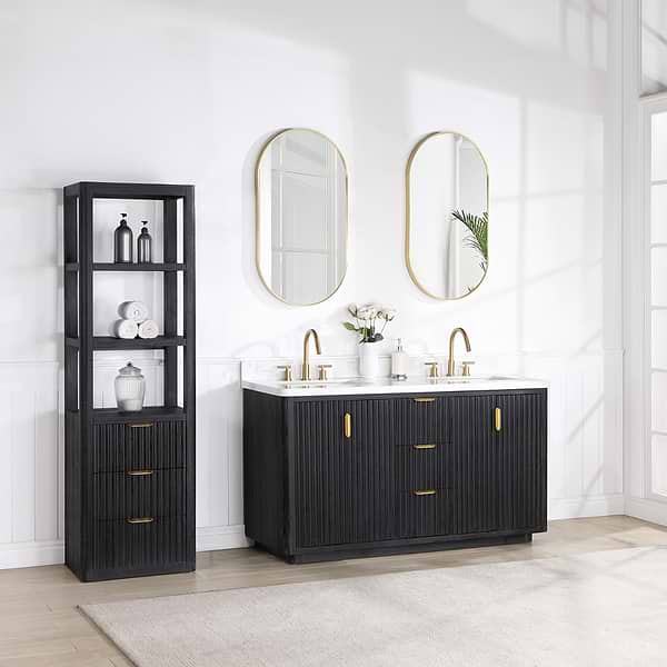 Solara Black Oak 60" Double Vanity with Bianco White Stone Top