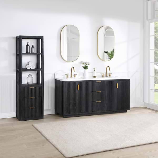 Solara Black Oak 72" Double Vanity with Bianco White Stone Top