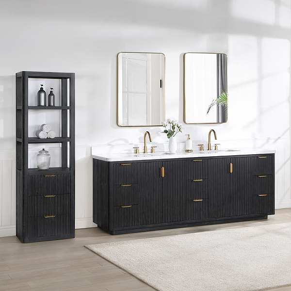 Solara Black Oak 84" Double Vanity with Bianco White Stone Top