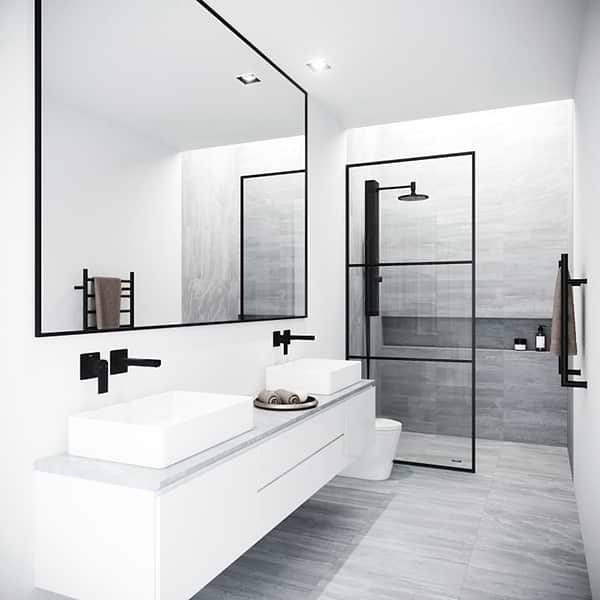 Finestra 34x74" Reversible Fixed Shower Door with Striped Clear Glass in Matte Black