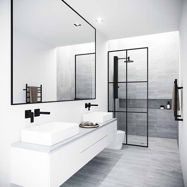 Finestra 34x74" Reversible Fixed Shower Door with Large Grid Clear Glass in Matte Black