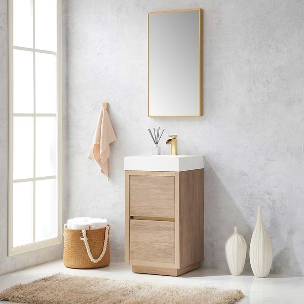 Serrano Blonde Oak 18" Single Freestanding Vanity with White Integrated Top