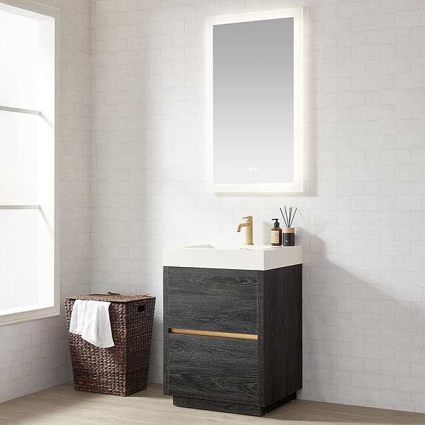 Serrano Black Oak 24" Single Freestanding Vanity with White Integrated Top