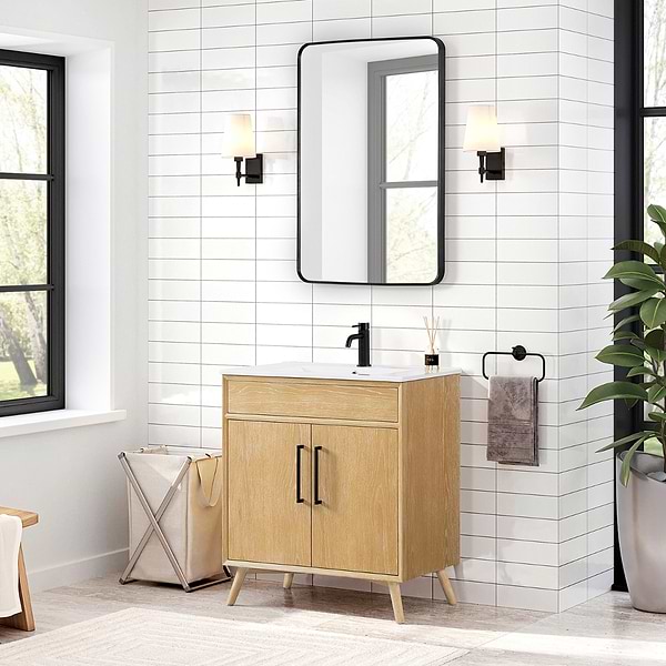 Adelle Blonde Oak 30" Single Vanity with White Ceramic Top