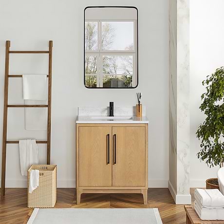 Kaitlin Blonde Oak 30" Single Vanity with White Composite Stone Top