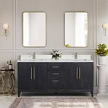 Kaitlin Black Oak 72" Double Vanity with White Composite Stone Top