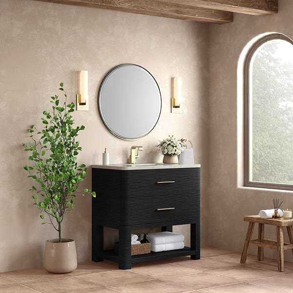 James Martin Vanities Lucian Carbon Oak 36" Single Vanity with Victorian Silver Quartz Top