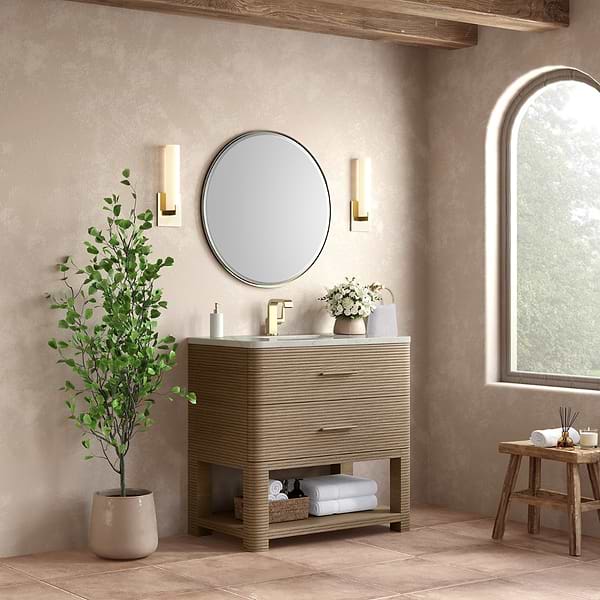 James Martin Vanities Lucian Pebble Oak 36" Single Vanity with Victorian Silver Quartz Top