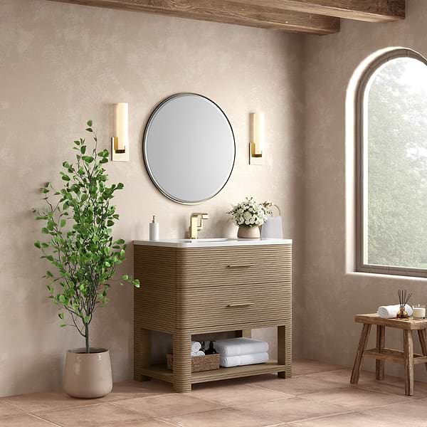 James Martin Vanities Lucian Pebble Oak 36" Single Vanity with White Zeus Quartz Top