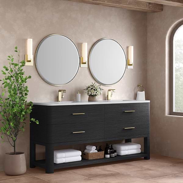 James Martin Vanities Lucian Carbon Oak 72" Double Vanity with White Zeus Quartz Top