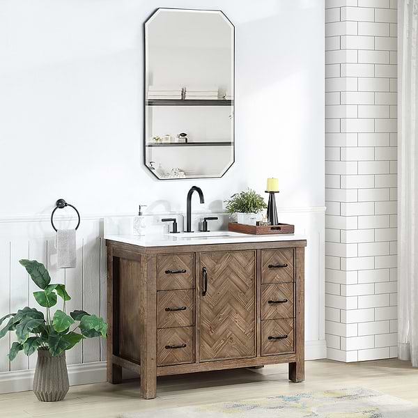 Adeena Brown Oak 42" Single Vanity with Atlantic Stone Top