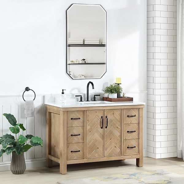 Adeena Blonde Oak 48" Single Vanity with Atlantic Stone Top