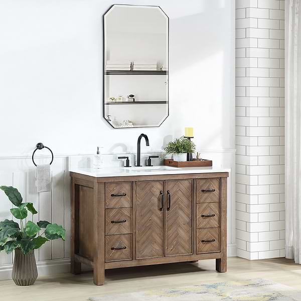 Adeena Brown Oak 48" Single Vanity with Atlantic Stone Top