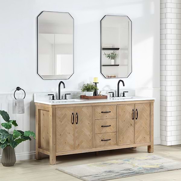 Adeena Blonde Oak 72" Double Vanity with Atlantic Stone Top