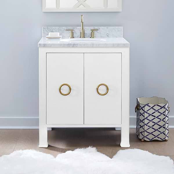 Selene White Textured Linen 30" Single Vanity with Carrara Marble Top