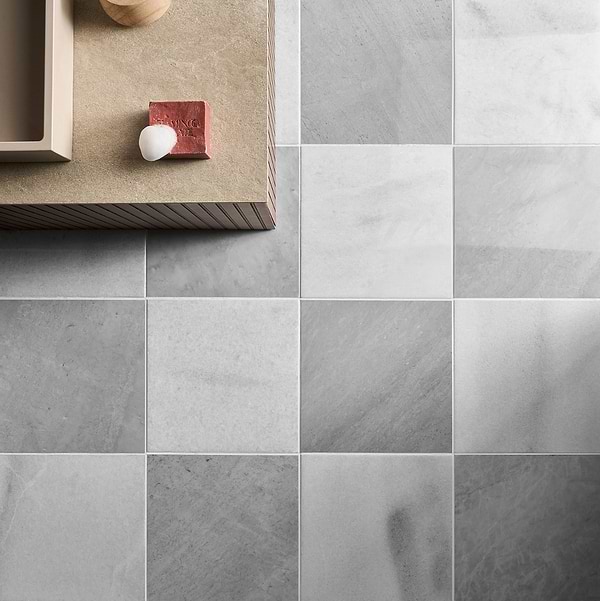 Alterno Biarritz White and Earth Gray 12x12 Polished Marble Checkerboard Tile