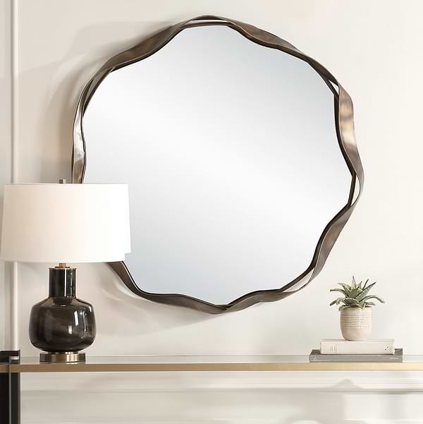 Nara Bronze 41" Wavy Round Mirror