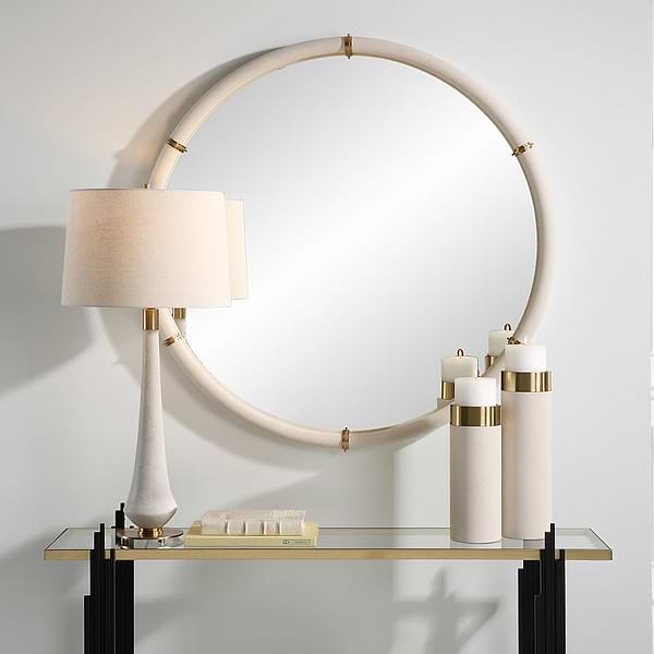 Elyssia White Shagreen 43" Round Mirror