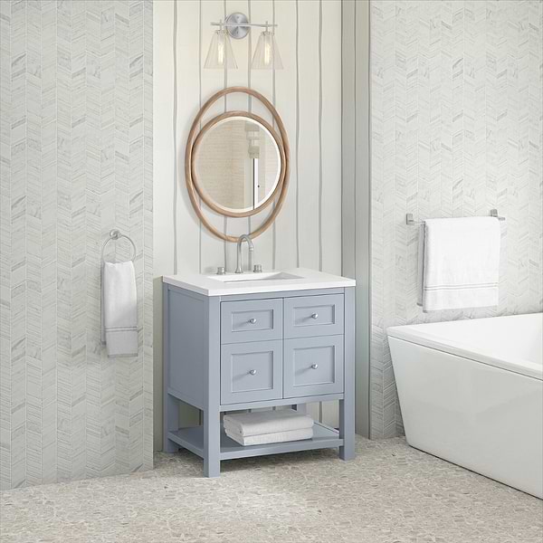 James Martin Vanities Breckenridge Serenity Blue 30" Single Vanity with White Zeus Quartz Top