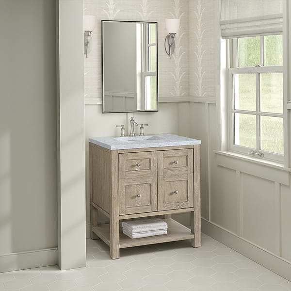 James Martin Vanities Breckenridge Whitewashed Oak 30" Single Vanity Carrara  Marble Top