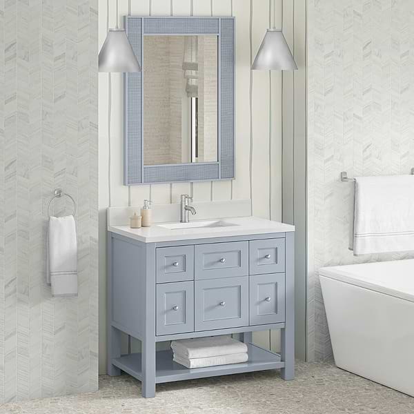 James Martin Vanities Breckenridge Serenity Blue 36" Single Vanity with White Zeus Quartz Top and Backsplash